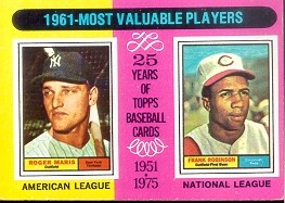 1975 Topps Mini Baseball Cards      199     Roger Maris/Frank Robinson MVP